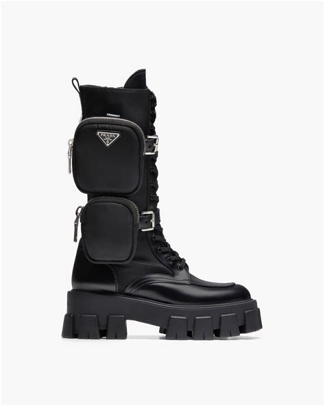 prada monolith leather and nylon fabric boots|Prada monolith boots men's.